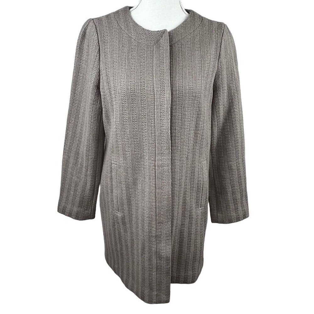 Talbot's Taupe Gray Brown Long Blazer Jacket Size 6P Car Coat Textured